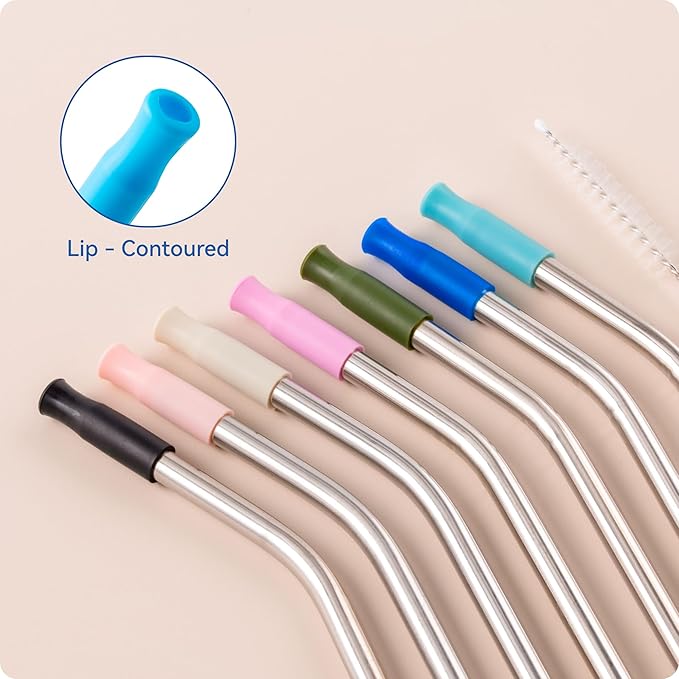Reusable Metal Straws with Silicone Tip for Stanley 20oz,Stainless Steel Drinking Straws for 20oz Tumbler,3 Bent Tubes & 6 Tips& 1 Cleanr Brush(White)