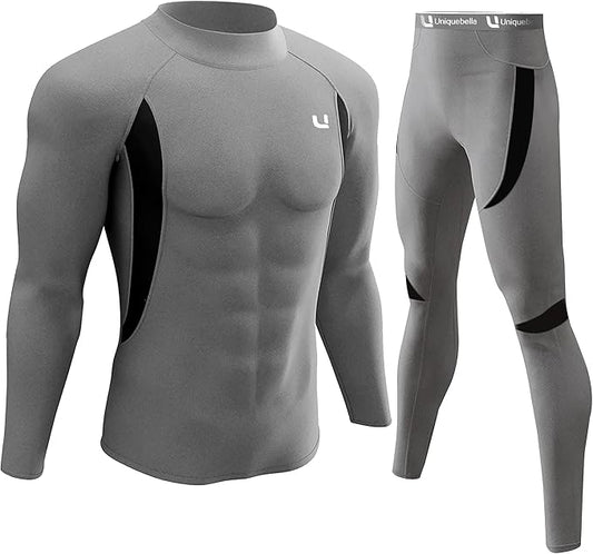 UNIQUEBELLA Men's Thermal Underwear Sets Top & Long Johns Fleece Sweat Quick Drying Thermo Base Layer