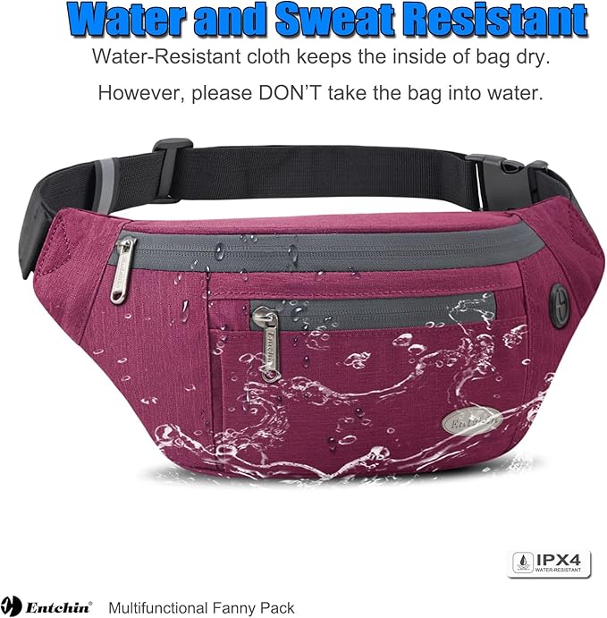 Entchin Fanny Pack for Women Men,Crossbody Belt Bag with 4-Zipper Pockets,Adjustable Waist Bag Pack,One of the Most Popular Travel Essential Gifts for Walking,Traveling,Cycling