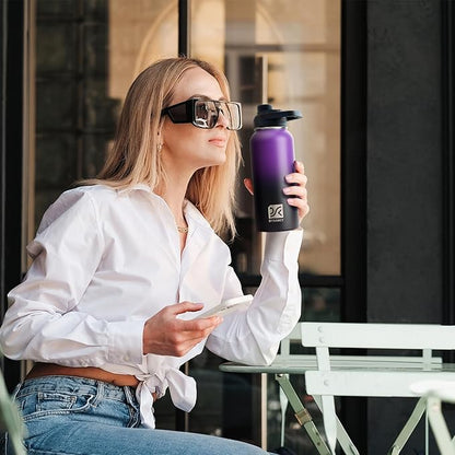 Insulated Water Bottle | Thickened Stainless Steel Vacuum Metal | Portable Sports Water Jug for Gym and Hiking with Straw, Carrier Bag, Handle Strap | BPA-Free 32 oz