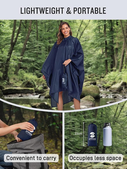 SaphiRose Hooded Rain Poncho Waterproof Raincoat Jacket for Men Women Adults