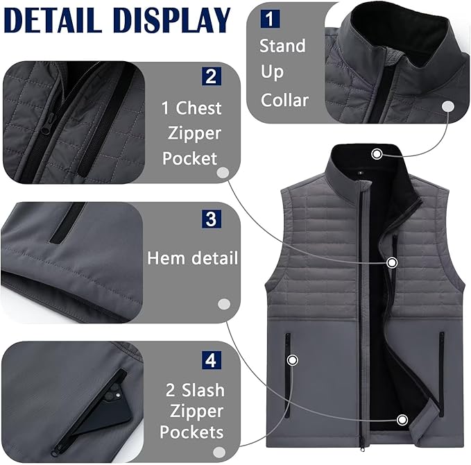 Men's Lightweight Softshell Vest Outerwear Windproof Sleeveless Jacket for Golf Running Hiking