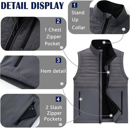 Men's Lightweight Softshell Vest Outerwear Windproof Sleeveless Jacket for Golf Running Hiking