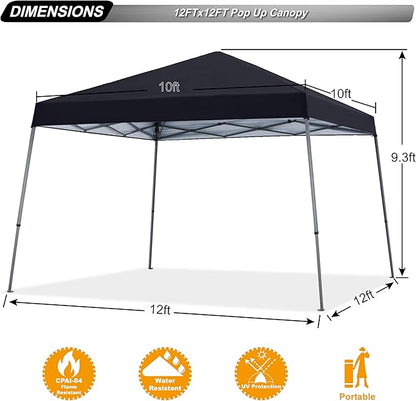 ABCCANOPY Stable Pop up Outdoor Canopy Tent 12 x 12 ft Base / 10 x 10 ft Top, Black