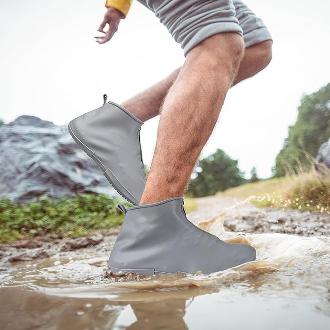 Waterproof Shoe Covers Slip-Resistant Overshoes Newly Upgraded and Latest Model for Men Women, Reusable Rain Boots for Outdoor, Cycling, Hiking, Work (Grey, M (Women 6-7.5, Men 5-6.5))
