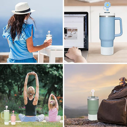 Stanley Cup Accessories Set Including 6 Pcs Silicone Spill Proof Stopper, 3 Pcs 10mm Flower Straw Cover Cap, 1 Pcs Bling Silicone Boot Sleeve for Stanley Cup 40oz & 30oz Tumbler