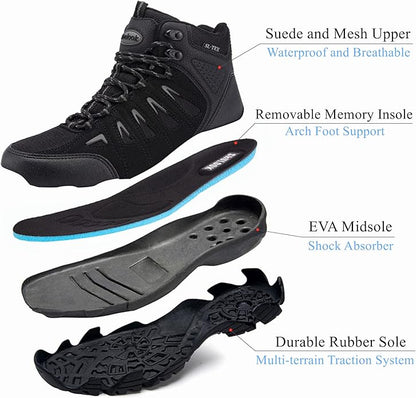 SHULOOK Men's Waterproof Hiking Boots Non-Slip Lightweight Mid Top Ankle Boot Breathable Hiker Trekking Shoes