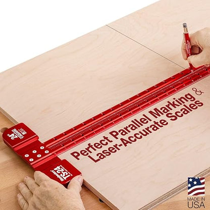 Woodpeckers T Square, 600 MM, Precision Woodworking T-Square Ruler, Built-in Edge Support, Scribing & Shelf Pin Guides, Rack-It Mount, Made in USA