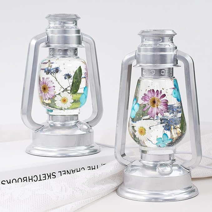 Actvty Kerosene Lamp Resin Mold Set, 2 Shapes Lantern Silicone Molds for Resin Casting, Camping Lantern Molds with 4pcs LED Lights DIY Retro Oil Lamps for Table Fireplace Home Decoration