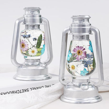 Actvty Kerosene Lamp Resin Mold Set, 2 Shapes Lantern Silicone Molds for Resin Casting, Camping Lantern Molds with 4pcs LED Lights DIY Retro Oil Lamps for Table Fireplace Home Decoration