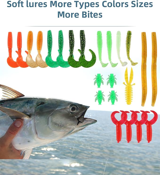 Fishing Lures Hooks Kit, Fishing Gear Tackle Box Kit with Pliers, Bionic Baits,Spoon Lures, Hooks, Weights Freshwater, Saltwater and Accessories for Men Women Kids Fishing Tackles Gift