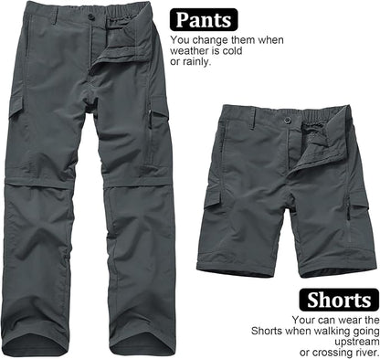 Mens Hiking Pants Quick Dry Lightweight Fishing Convertible Zip Off Safari Trousers