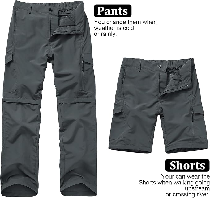 Mens Hiking Pants Quick Dry Lightweight Fishing Convertible Zip Off Safari Trousers
