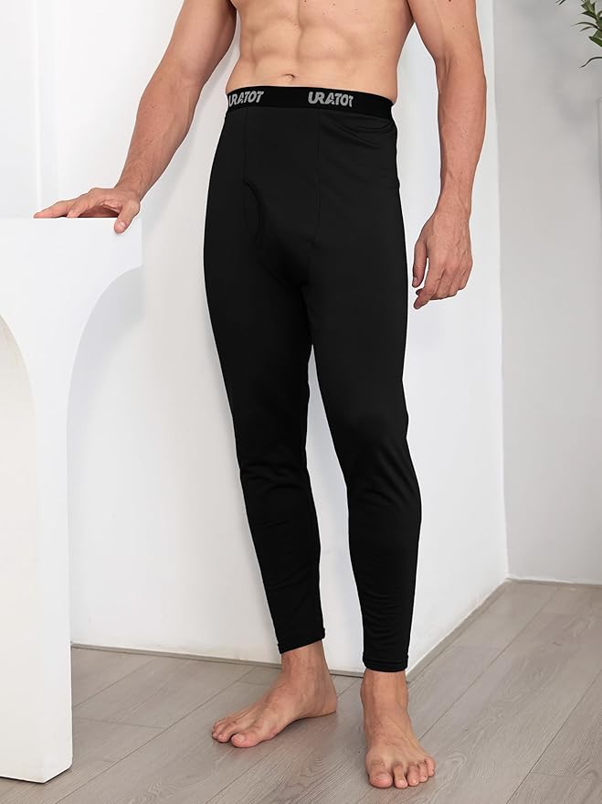 URATOT Men's Thermal Underwear Bottom Fleece Long Johns for Men Soft Warm Base Layer Thermal Pants for Cold Weather