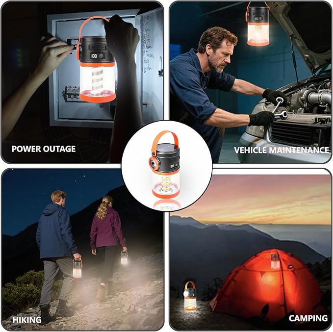 Portable LED Camping Lantern with Flashlight - COB Solar USB Battery Powered for Power Outages,Emergency Survival Light,Hurricane Preparedness Gear for Home Outdoor-Camping(Green 2PACK)