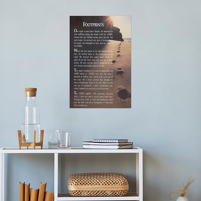 Footprints in the Sand Religious Canvas Wall Art Posters, Inspirational Beach Sunset Poem Print Poster (Unframed 12x18inch, Footprints(7))