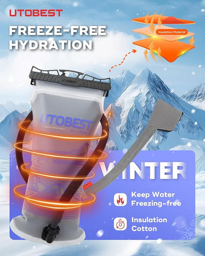 Insulated Water Bladder with Bite Valve Cover Keeps Water Cool or Warm for Hours, Leakproof TPU Hydration for Hiking Camping and Backpacking