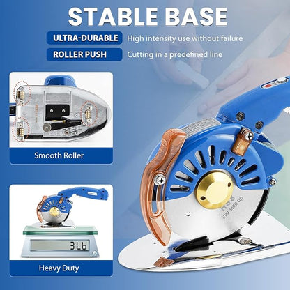 BAOSHISHAN Electric Fabric Rotary Cutter Heavy Duty Speed Adjustable Fabric Scissors Round Blade Cutting Machine for Multilayer Fabric Leather Cloth Carpet (100mm Plug-in Purple)