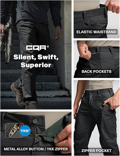 CQR Men's Flex Stretch Tactical Pants, Water Resistant Ripstop Cargo Pants, Lightweight EDC Outdoor Work Hiking Pants