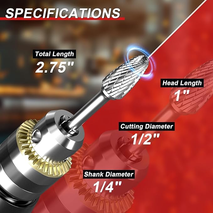 Professional Tungsten Carbide Rotary Burr Bit, SF-5 Double Cut Carbide Burr with 1/4" Shank for Metal, Wood, and Steel – Durable Die Grinder Accessory for Deburring, Engraving & Polishing