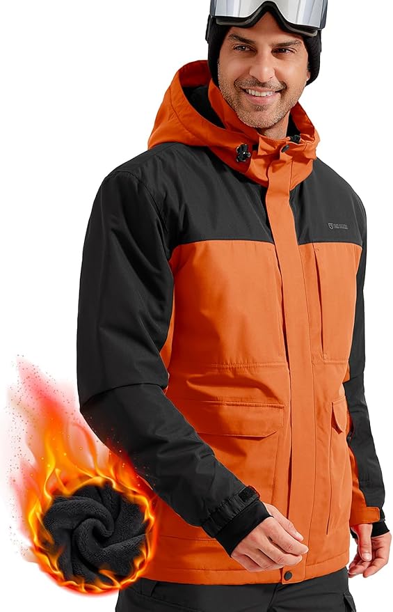 FREE SOLDIER Men's Waterproof Ski Jacket Fleece Lined Warm Winter Snow Coat with Hood Fully Taped Seams