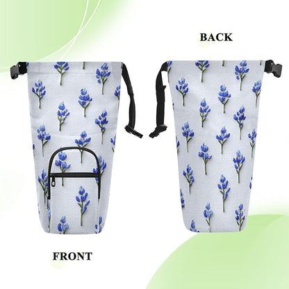 White Bluebonnets Water Bottle Holder with Strap Insulated Water Bottle Carrier Crossbody Bags Pouch with Phone Pocket for Travel Gym Hiking Walking Running