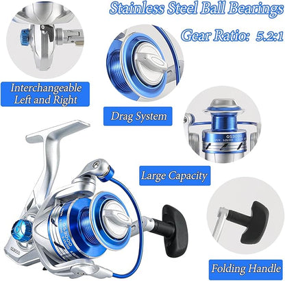 Fishing Pole Combo, 6.9ft 2Pcs Telescopic Rods Set, Collapsible Fishing Rods, 2PCS Spinning Reel Set with Carrier Bag Freshwater Fishing Rod and Reel Combos Kits