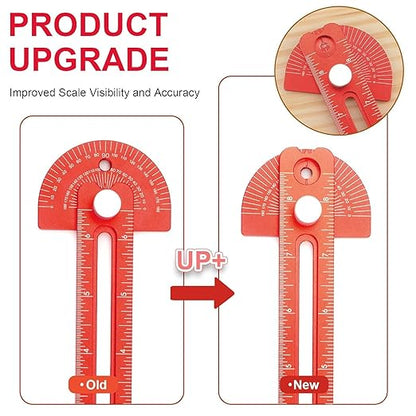 Woodworking Ruler, Adjustable Mark Angle & Straight line Scribe, Precision Pocket Ruler Metal Metric & Inch Portable Slide Rule Woodworking Tool T Square with Protractor Angle Finder (red in 3pcs)