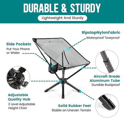 Adjustable Portable Camping Chair RiseLite Lightweight Compact Folding Chair for Adults, Collapsible Camp Chairs That Folds Up Small, Easy Carry for Travel, Outdoor, Sports, Backpacking, Hiking