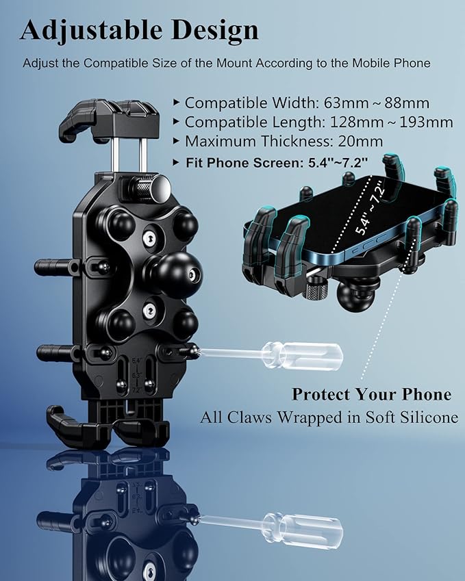 BRCOVAN Anti-Theft UTV Phone Mount Holder with Vibration Dampener & Secure Lock, Fit 1.5/1.65/1.75/1.85/2'' Roll Cage Bar, Heavy Duty, Adjustable Size, Big Phone Friendly for 5.4-7.2'' Cellphone