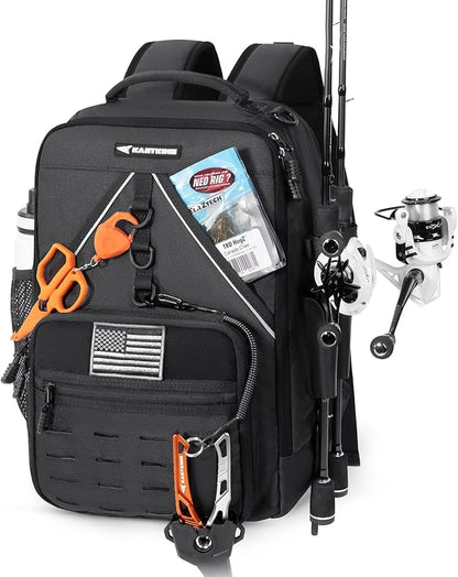 KastKing KarryAll KastMate Fishing Tackle Backpack,Water-Resistant Tackle Bag With 2 Rod Holders,Fishing Gear and Equipment With Large Gear Storage,Black