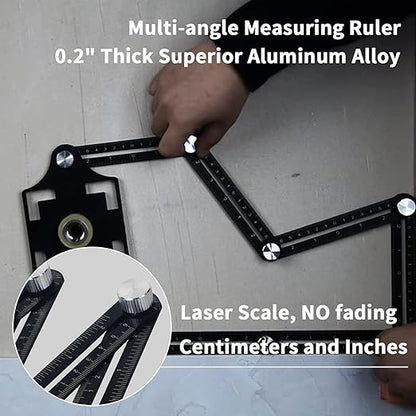 WiseWater 12 Sided Multi Angle Measuring Ruler, Universal Aluminum Alloy Measuring Template Tool Ceramic Tile Measurement with Hole Drilling Locator