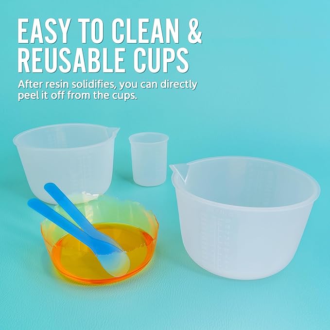 Silicone Resin Mixing Measuring Bowls 2Pcs 600ml/20oz for Resin Supplies, Thickened Reusable Silicone Bowl Cups for Epoxy Mixing, with Stir Sticks, Jewelry Making