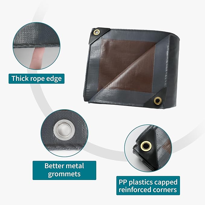 TARPAL tarp 4x12 Feet Super Heavy Duty Tarps Cover 20mil Waterproof UV Protection Rip and Tear Proof Tarpaulin with Grommets(Grey/Brown)