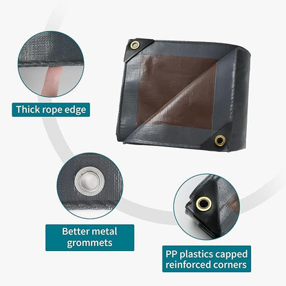 TARPAL tarp 10x20 Feet Super Heavy Duty Tarps Cover 20mil Waterproof UV Protection Rip and Tear Proof Tarpaulin with Grommets(Grey/Brown)