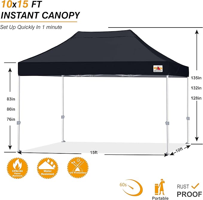 ABCCANOPY Commercial Pop Up Canopy Tent 10x15 Premium-Series, Black