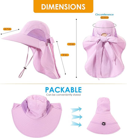 Womens Sun Hat UV Protection, Foldable Waterproof Wide Brim Bucket Hats with Neck Flap for Summer Beach Fishing Hiking