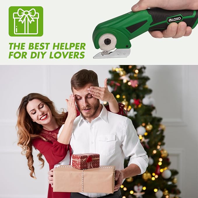 VLOXO Cordless Electric Scissors Upgraded, 4V Electric Cardboard Cutter Rechargeable Fabric Mini Cutter Rotary Multi-Cutting Power Tool with Safety Lock & LED Light for Carpet Leather Felt Storage Box