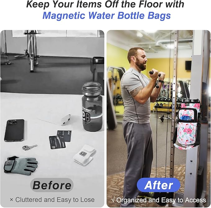 Nuovoware Water Bottle Carrier Bag,25oz/40oz/64oz Bottle Pouch Holder,Adjustable Shoulder Hand Strap 2 Pocket Sling Neoprene Sleeve Sports Accessories for Hiking Travelling Camping