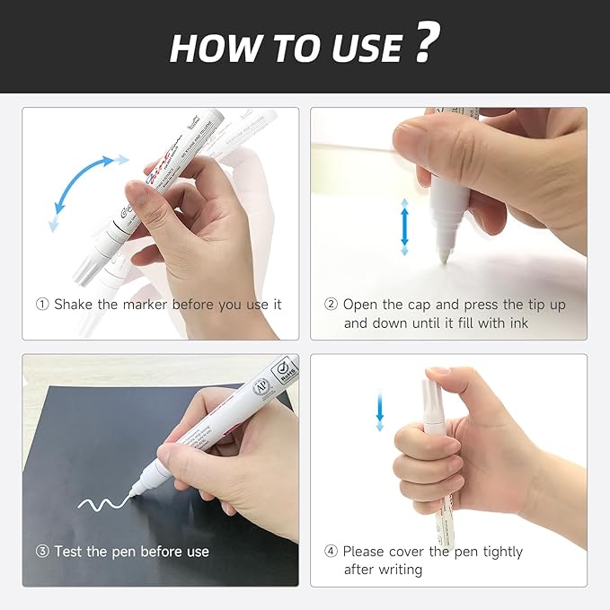 White Paint Pens Paint Markers, 2 Pack Oil Based Permanent Markers With 2-3mm Medium Point Tip For Rock Painting, Wood, Plastic, Metal, Canvas, Mugs Art Supplier (White,2 Pack)