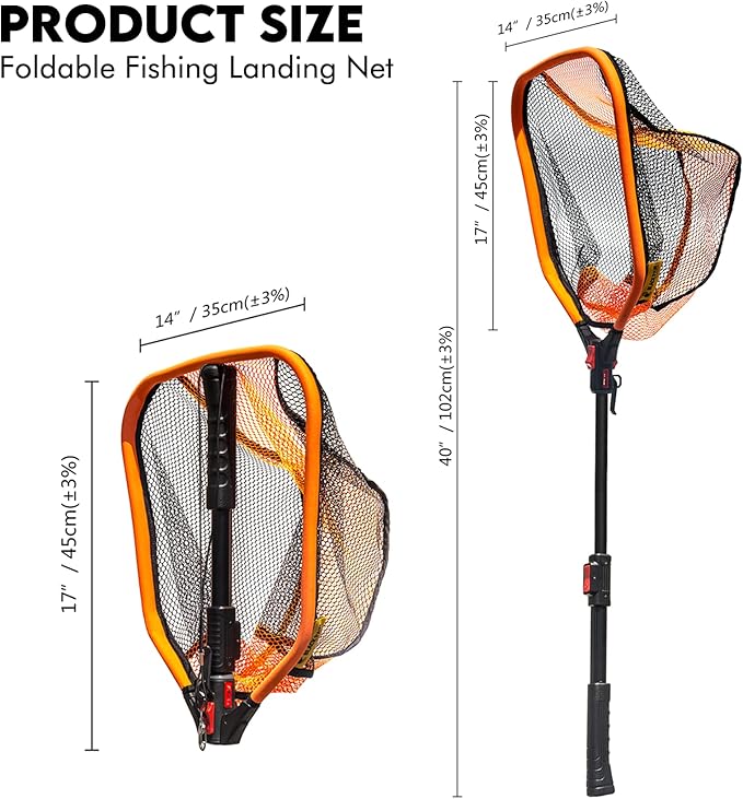 Black Paw Floating Fishing Net - Telescopic Foldable Fish Landing Net with Adjustable Mesh Head, Built in Length Scale