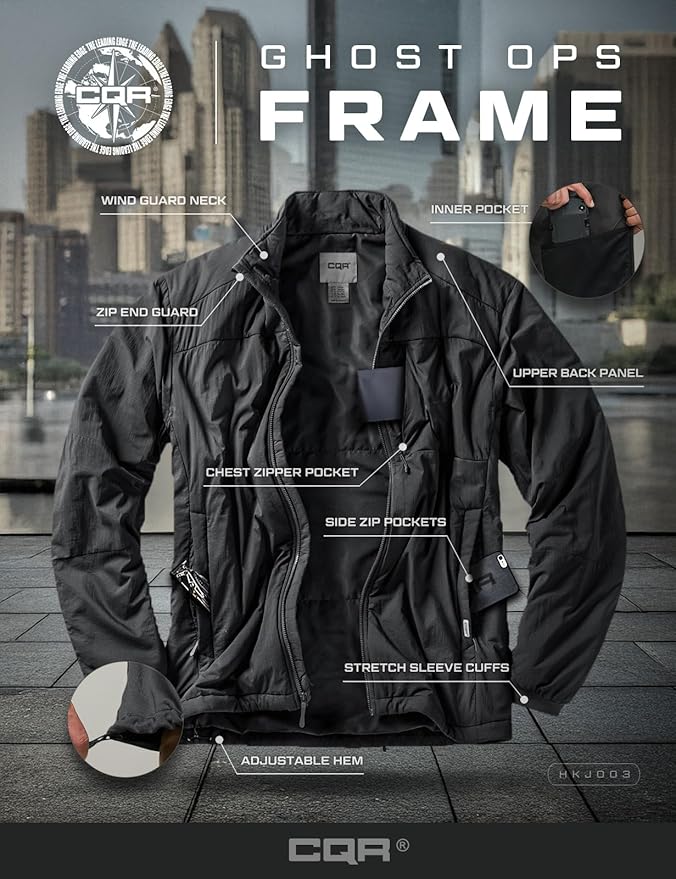 CQR Men's Lightweight Insulated Jacket, Windproof Packable Water Resistant Warm Active Coat for Hiking Work Outdoor Tactical