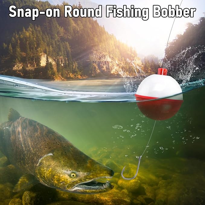 Dr.Fish 20 Pack Fishing Bobbers, Snap on Fishing Floats Hard ABS Spring Float Push Button Bobber for Trout Bass Crappie Freshwater