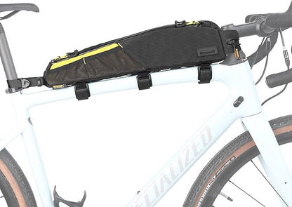 Rhinowalk Bike Frame Bag 2.1L, Waterproof Front Tube Bag with Dual Compartments, YKK Zipper, Phone Storage & Cable Port – Fits Most Bikes – Black+Yellow