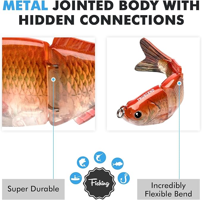 TRUSCEND Easy Catch Swimmax, Magic Noisy Turbulent Wiggling and Vibrating Actions for More Bites, Segmented Swimbait Jointed by Dyneema Strongest Fiber, Lifelike Fishing Lures for Relax Family Fishing