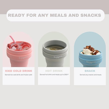 HANARA Collapsible Cup with Reusable Straw – 18 Oz (550 Ml), Portable Travel Mug, BPA-Free, Leak-Proof, Microwave & Dishwasher Safe, Multi-Purpose for Hot & Cold Drinks – Navy Blue