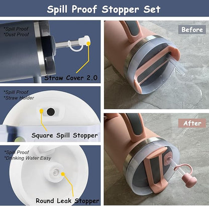 Stanley Cup Accessories Set,Including 2 Pcs 0.4in Straw Cover, 1 Silicone Spill-Proof Stopper Set of 3, 1 Cute Flower Handle Charm, 1 Silicone Boot Fits Stanley 40&30 Oz Tumbler (Twilight)