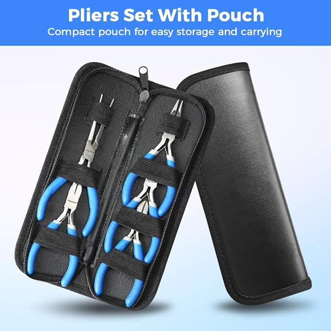 LIFEGOO 5 Pieces Mini Pliers Set – Durable Precision Tool Kit for Crafts, Jewelry & DIY, Includes Long Needle Nose, Bent Nose, Diagonal, End Cutting, Nipper (Blue)