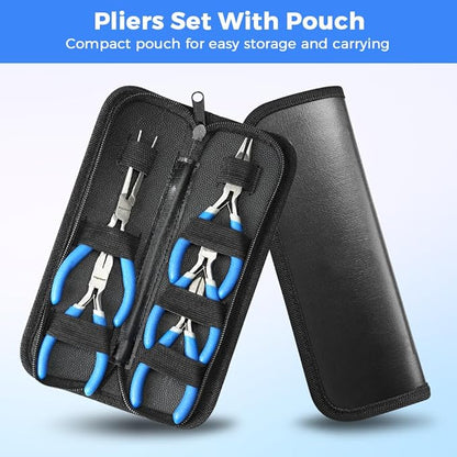 LIFEGOO 5 Pieces Mini Pliers Set – Durable Precision Tool Kit for Crafts, Jewelry & DIY, Includes Long Needle Nose, Bent Nose, Diagonal, End Cutting, Nipper (Blue)