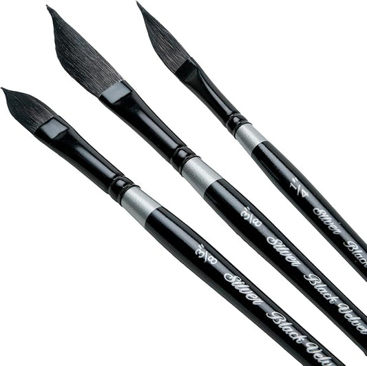 Silver Brush Limited BV-3057S Black Velvet Short Handle 3pc Stroke Set, Mixed Filament Brushes with Very Soft Tips, Professional Artist Painting Set for Watercolors, Gouache, Dyes & Silk Painting